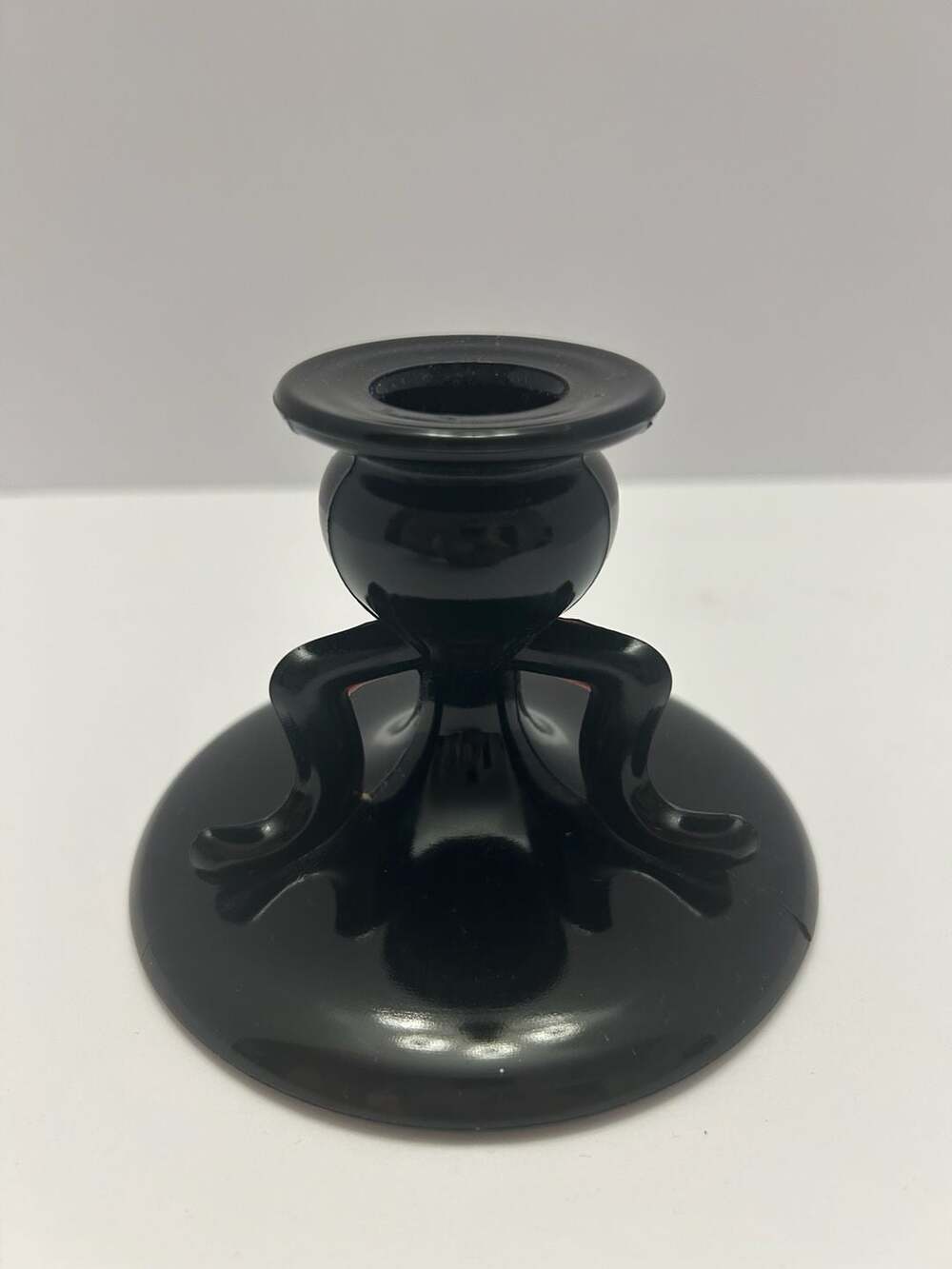 Vintage 3 Legged L.E. Smith Black Amethyst Glass Candle Candlestick Holder